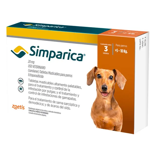 Simparica 20 mg caja x 3 comp (Marron) 5 - 10 kg