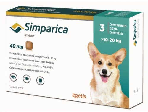 Simparica 40 mg caja x 3 comp (turquesa) 10 - 20 kg
