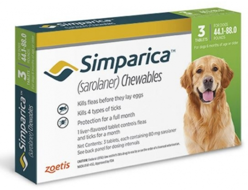 Simparica 80 mg (20 - 40 kg verde) caja x 3 comprimidos 