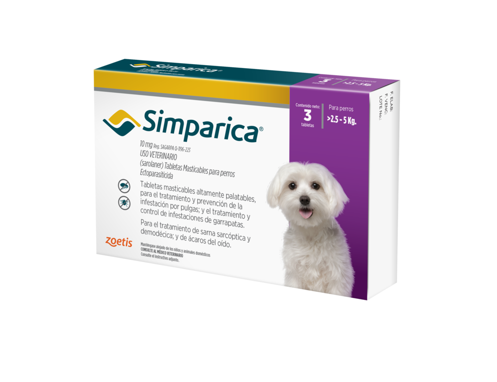 Simparica 10 mg caja x 3 comp (lila) 2.5 - 5 kg