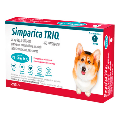 Simparica TRIO (Blue) 10.1-20 kg caja x 1 tableta