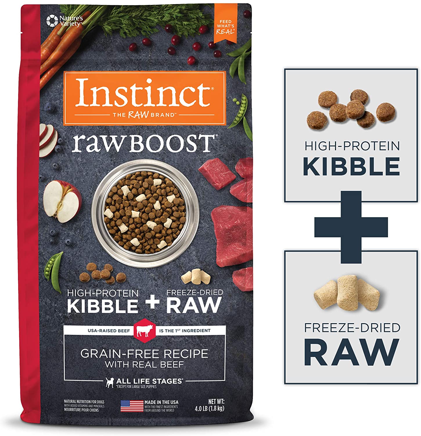 INSTINCT RAW BOOST Kibble (dog) Beef bolsa x 9 kg