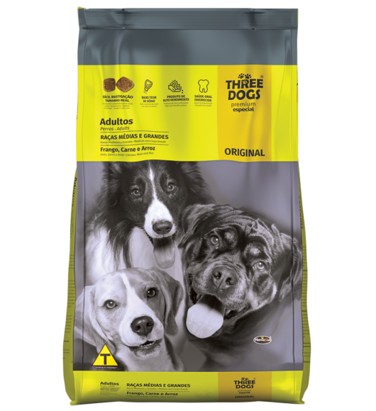 Three Dogs premium adulto razas medianas y grandes saco x 20 kg