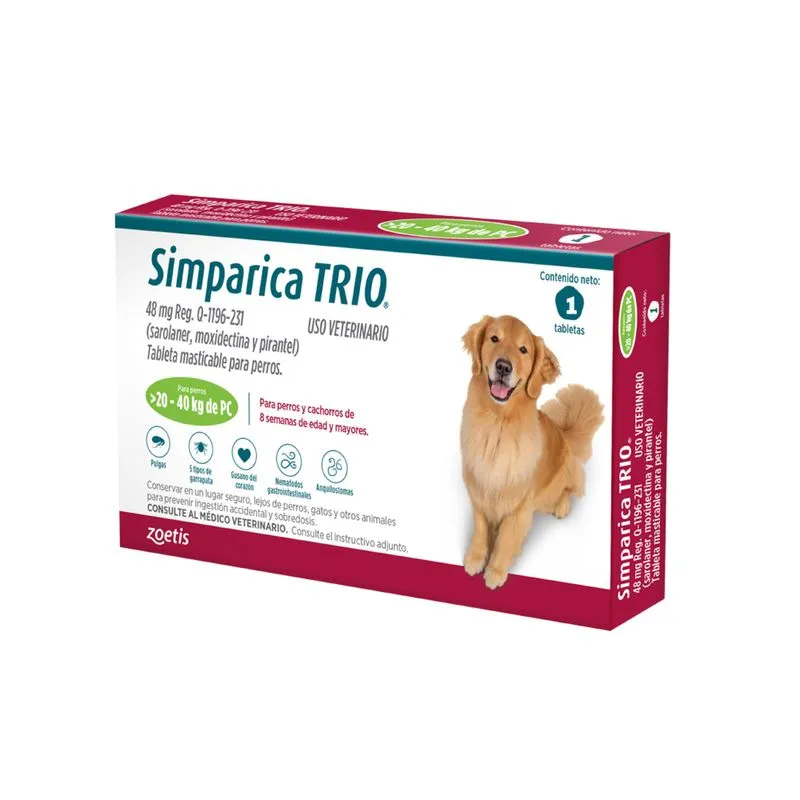Simparica TRIO (Green) 20-40kg caja x 3 tabletas