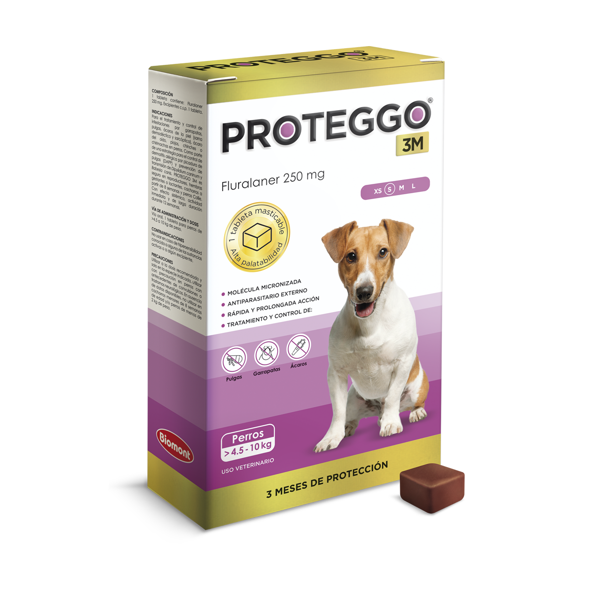 Proteggo 3M (Fluralaner) 250mg 4.5 - 10kg x unidad (lila)