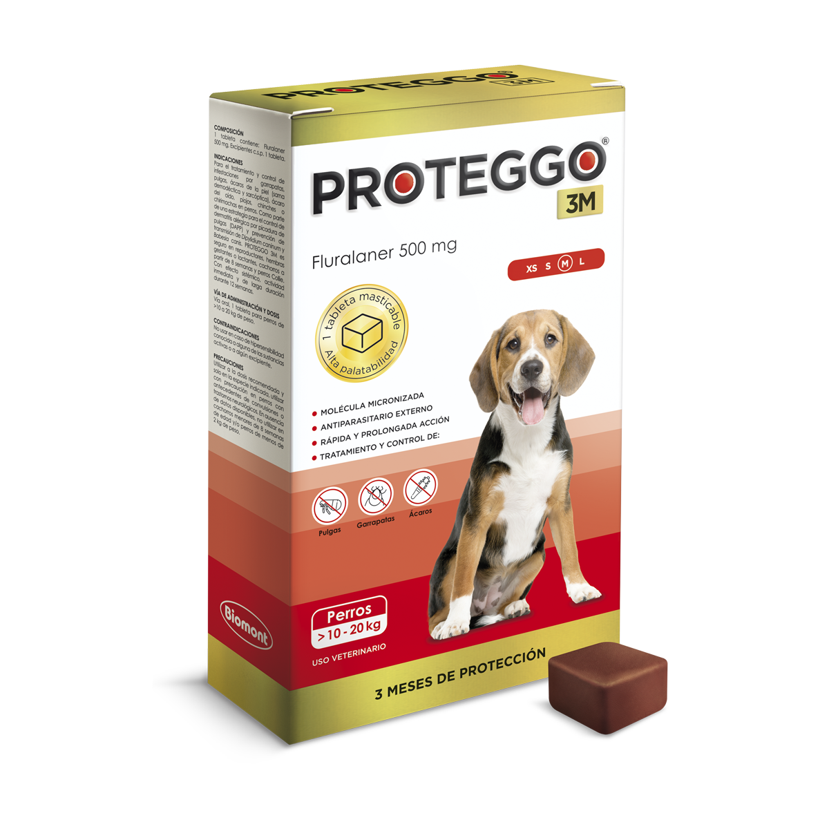 Proteggo 3M (Fluralaner) 500mg 10 - 20kg x unidad (rojo)