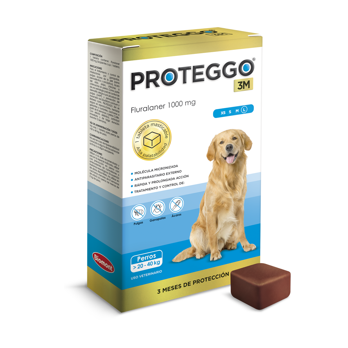 Proteggo 3M (Fluralaner) 1000mg 20 - 40kg x unidad (celeste)