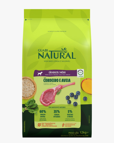 Guabi Natural Perro Adulto MEDIANO Cordero y Avena saco x 12 kg