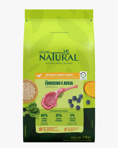 Guabi Natural Perro adulto GrandeGigante Cordero y Avena saco x 12 kg