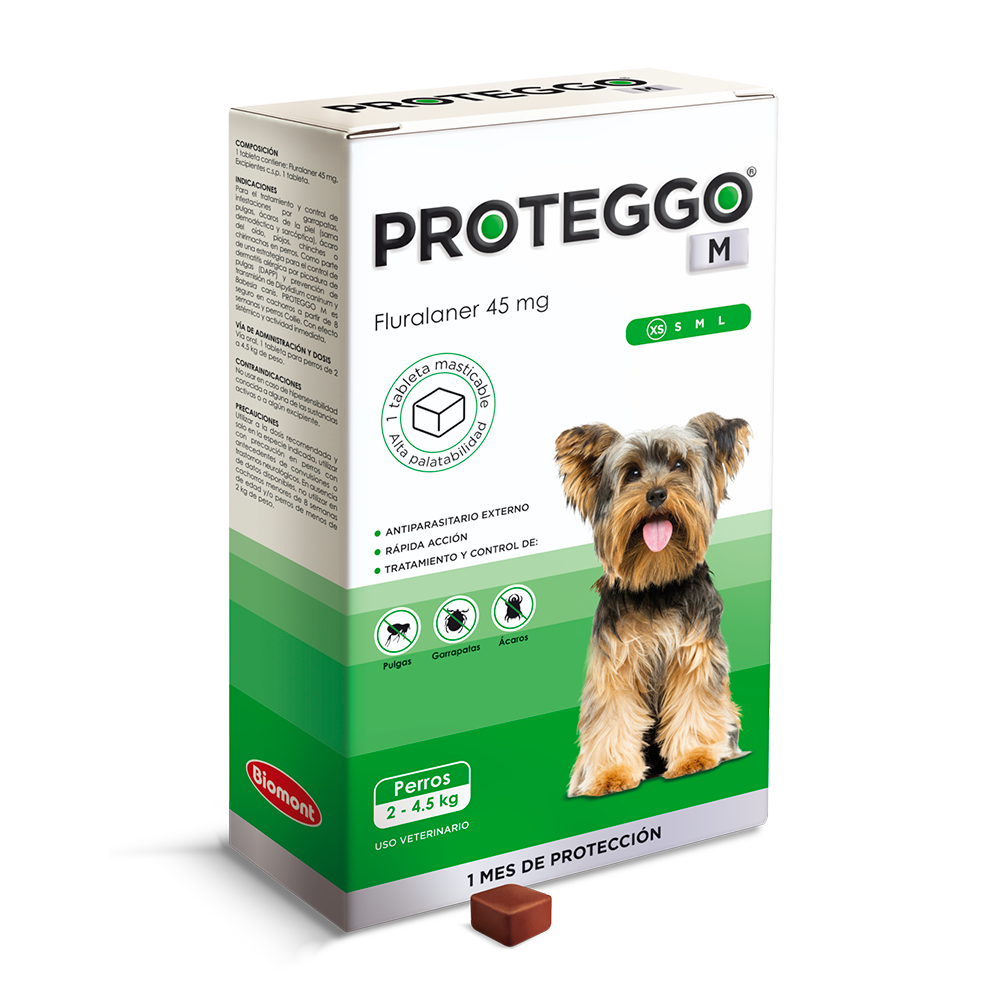 Proteggo M (Fluralaner) 45mg 2 - 4.5kg x unidad (verde)