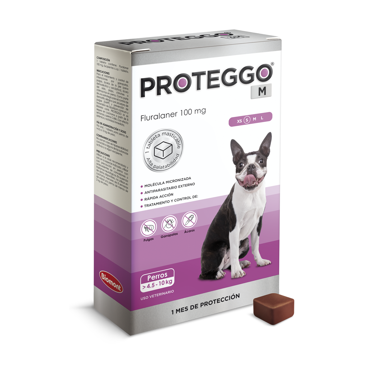 Proteggo M (Fluralaner) 100mg 4.5-10kg x unidad (lila)