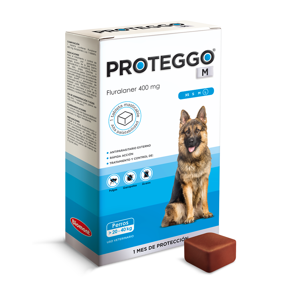 Proteggo M (Fluralaner) 400mg 20-40kg x unidad (celeste)