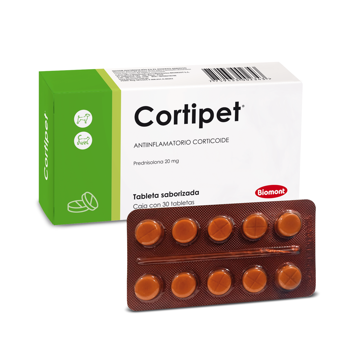 Cortipet (prednisolona 20mg) caja x 30 comprimidos