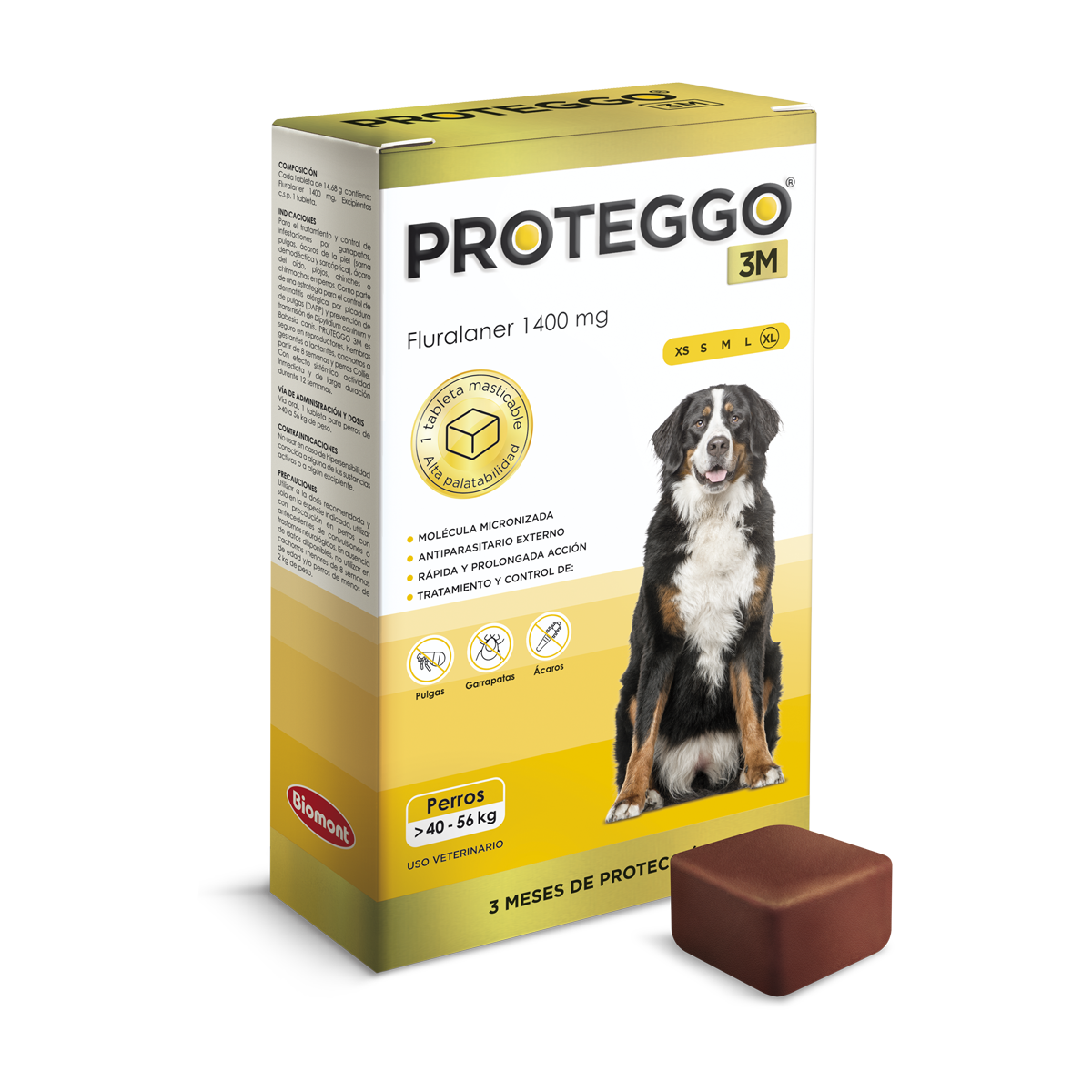 Proteggo 3M (Fluralaner) 1400 mg 40 - 56kg x unidad (amarillo)