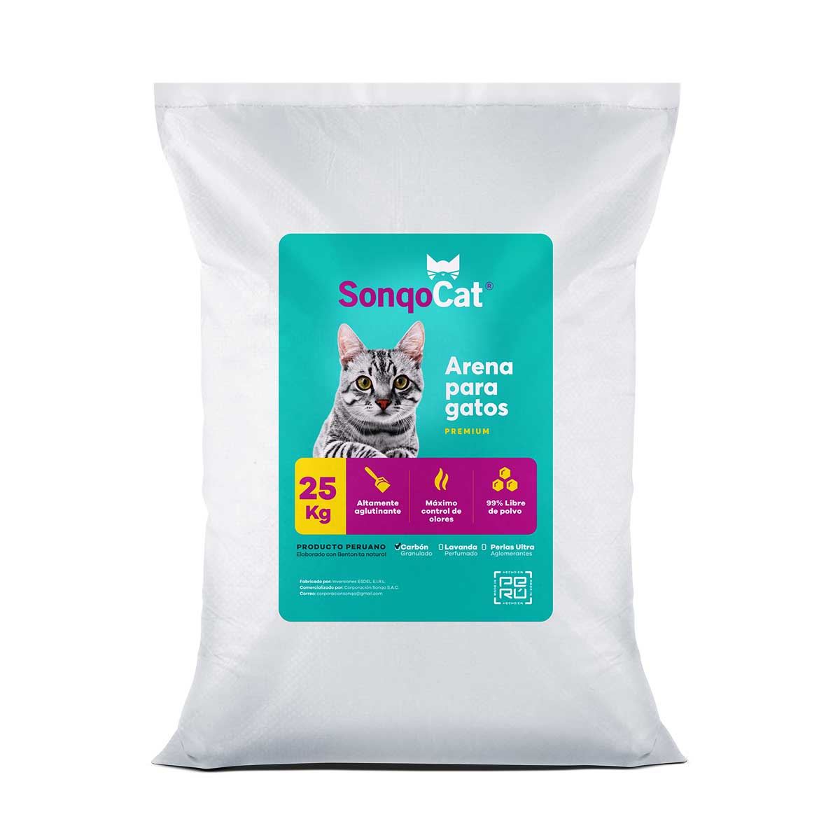 Arena Sanitaria SonQocat GRANULADA con carbon saco x 25 kg