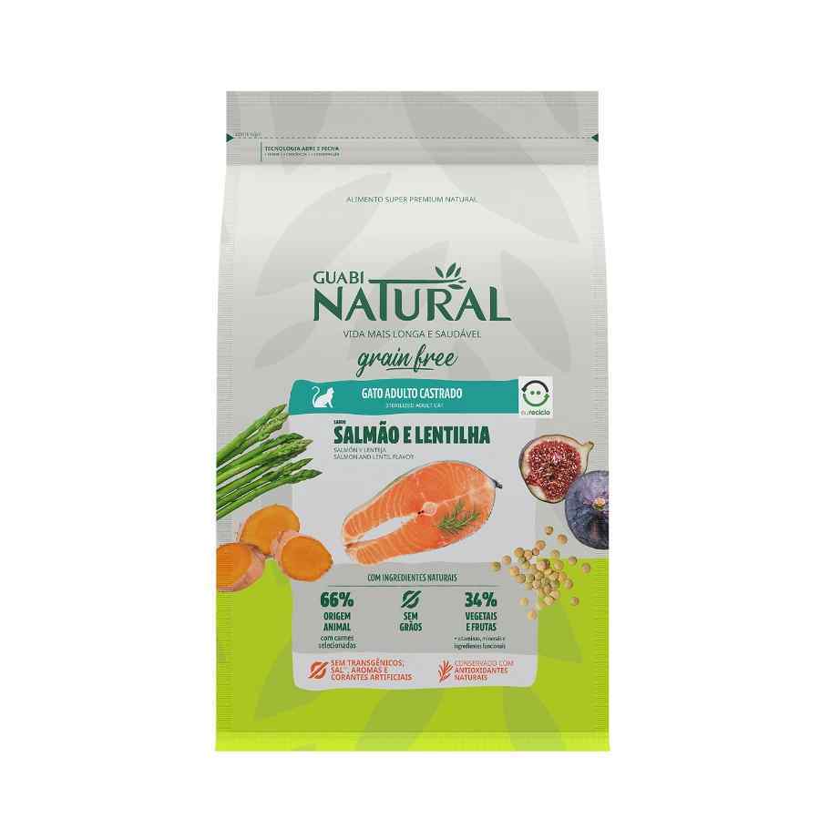 Guabi Natural Grain Free gato adulto castrado salmon y lentilha bolsa x 1.5 kg