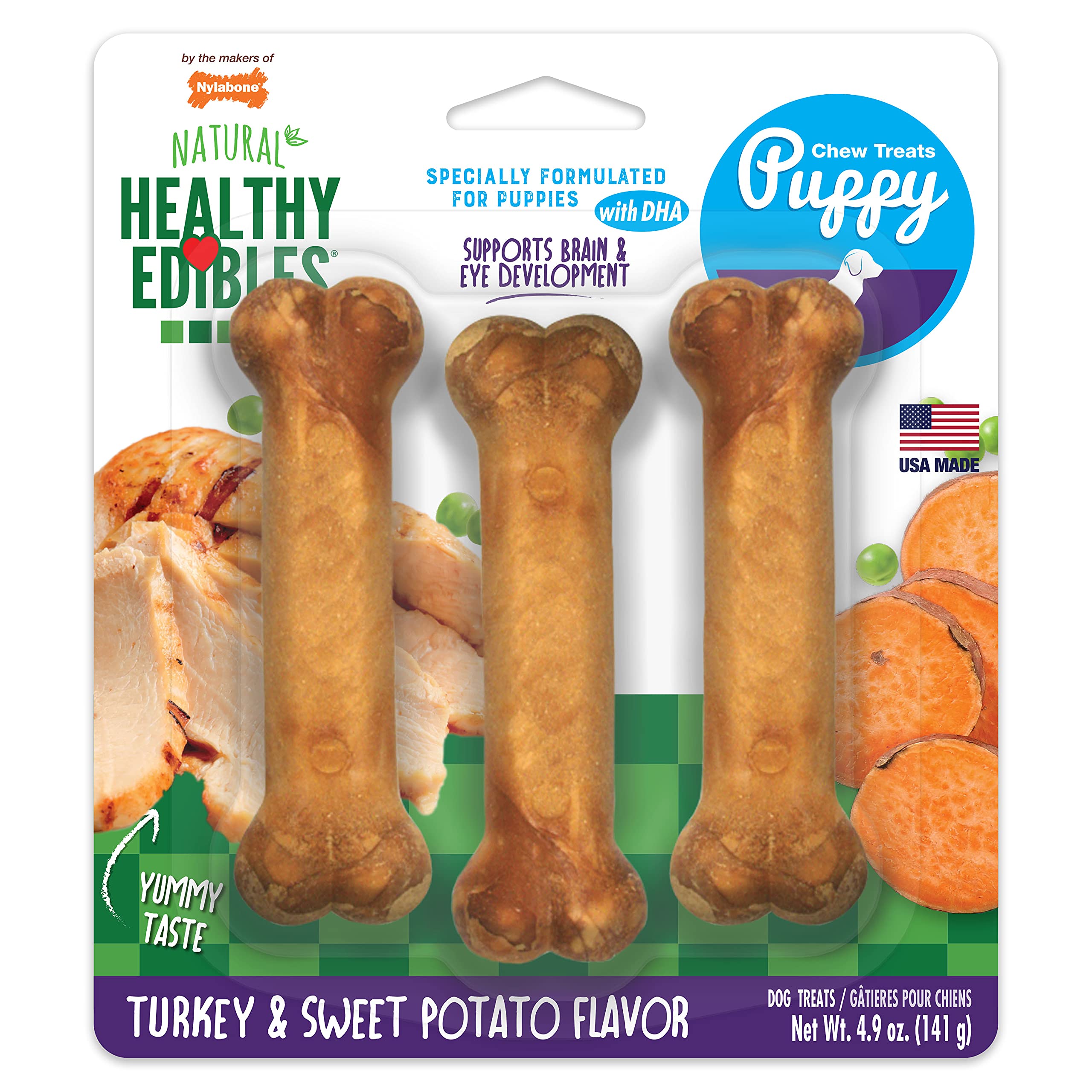 Nylabone Healthy Edibles Puppy Turkey and Swet potato pack x 3 unidades (141g)