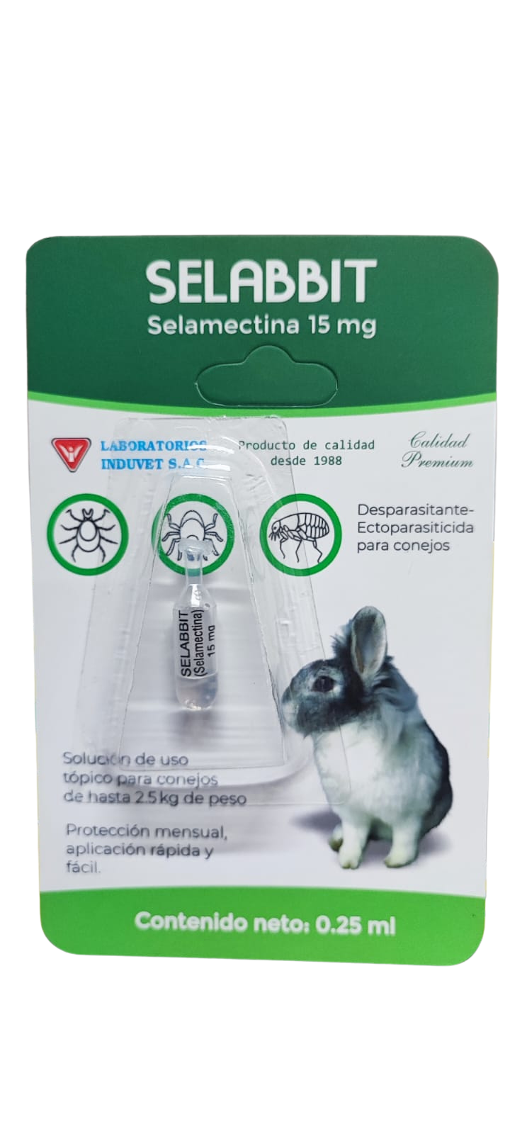 Selabbit conejo (selamectina 15mg) hasta 2.5 kg x 1 dosis