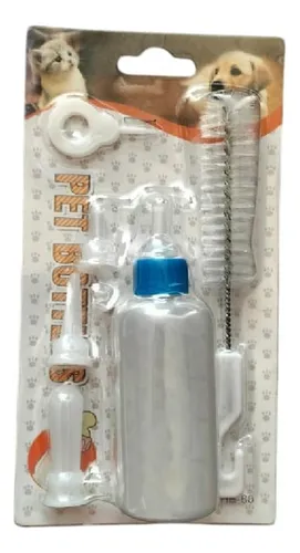 Biberon mediano de mascotas con limpiador cap. 60mL x unidad