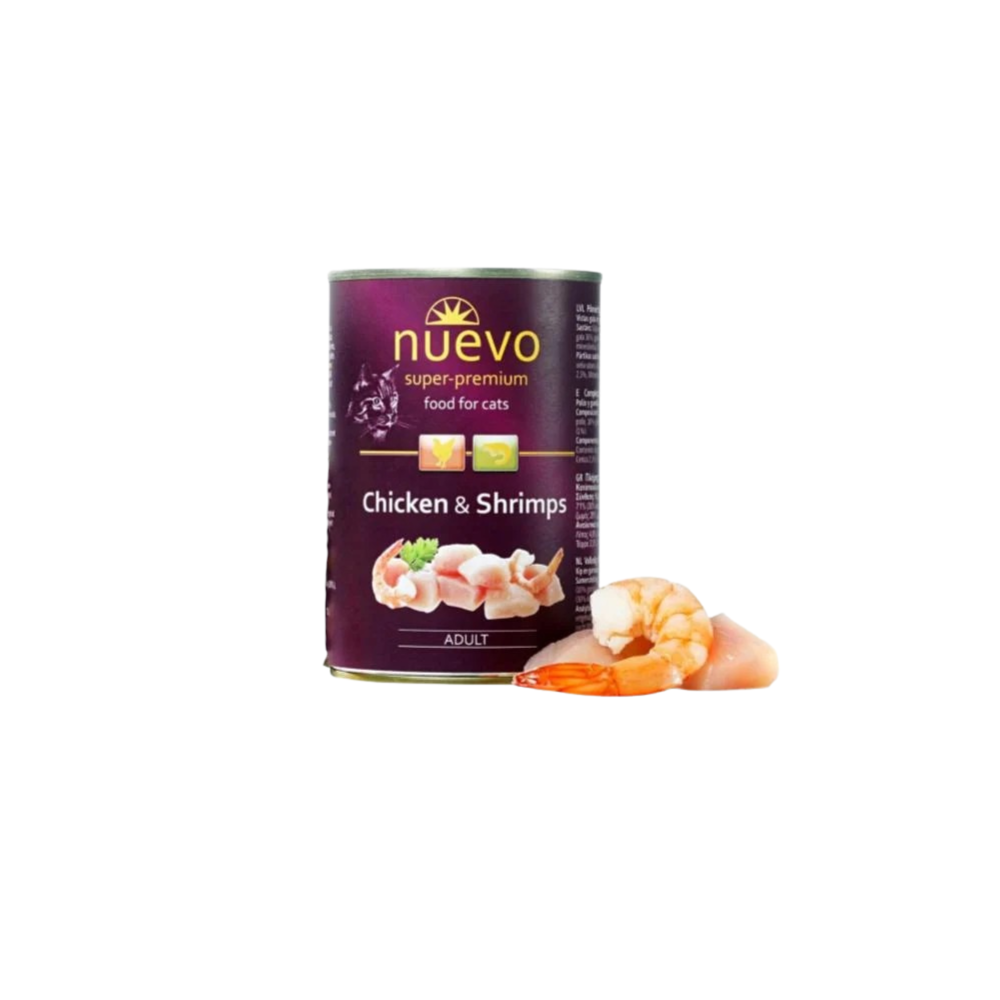 NUEVO Super Premium GATO Adulto Pollo y Camarones lata x 400 g