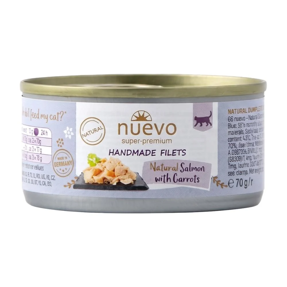 NUEVO super premium GATO Adulto Handmade Natural filete de Salmon con Zanahoria (morado) lata x 70 g
