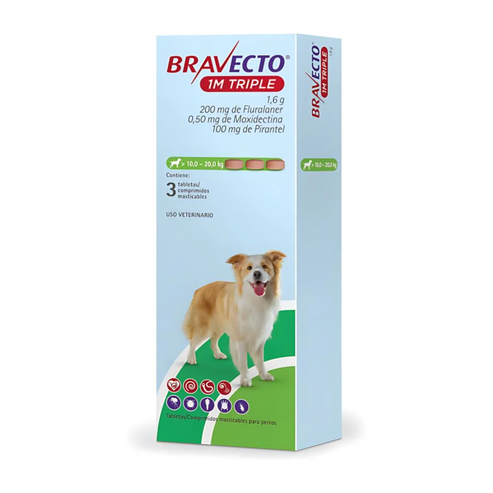 Bravecto 1M TRIPLE 200mg caja x 3 tabletas