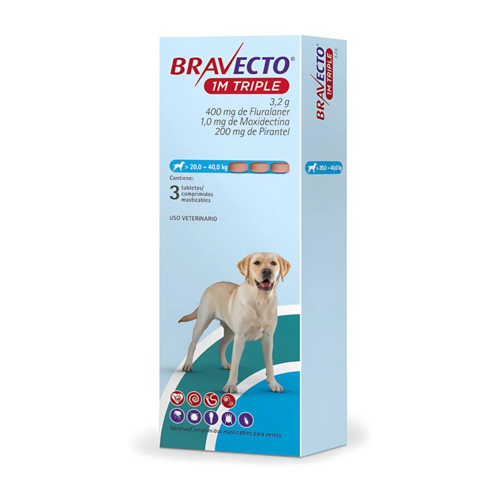Bravecto 1M TRIPLE 400mg caja x 3 tabletas